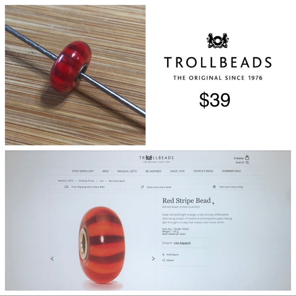 Trollbeads - Red Stripe Bead